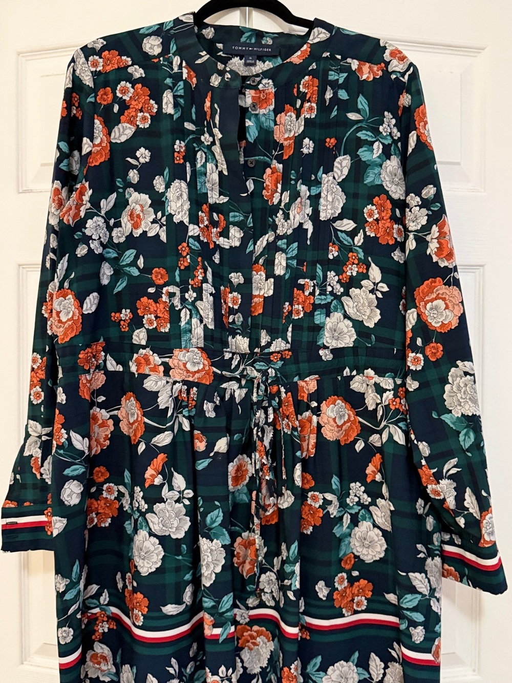 Tommy Hilfiger Floral Plaid Long-Sleeve Jumpsuit - Green/Orange/White